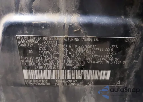 2014 Toyota Rav4 Le из США, поврежденный, VIN 2T3BFREV0EW212948